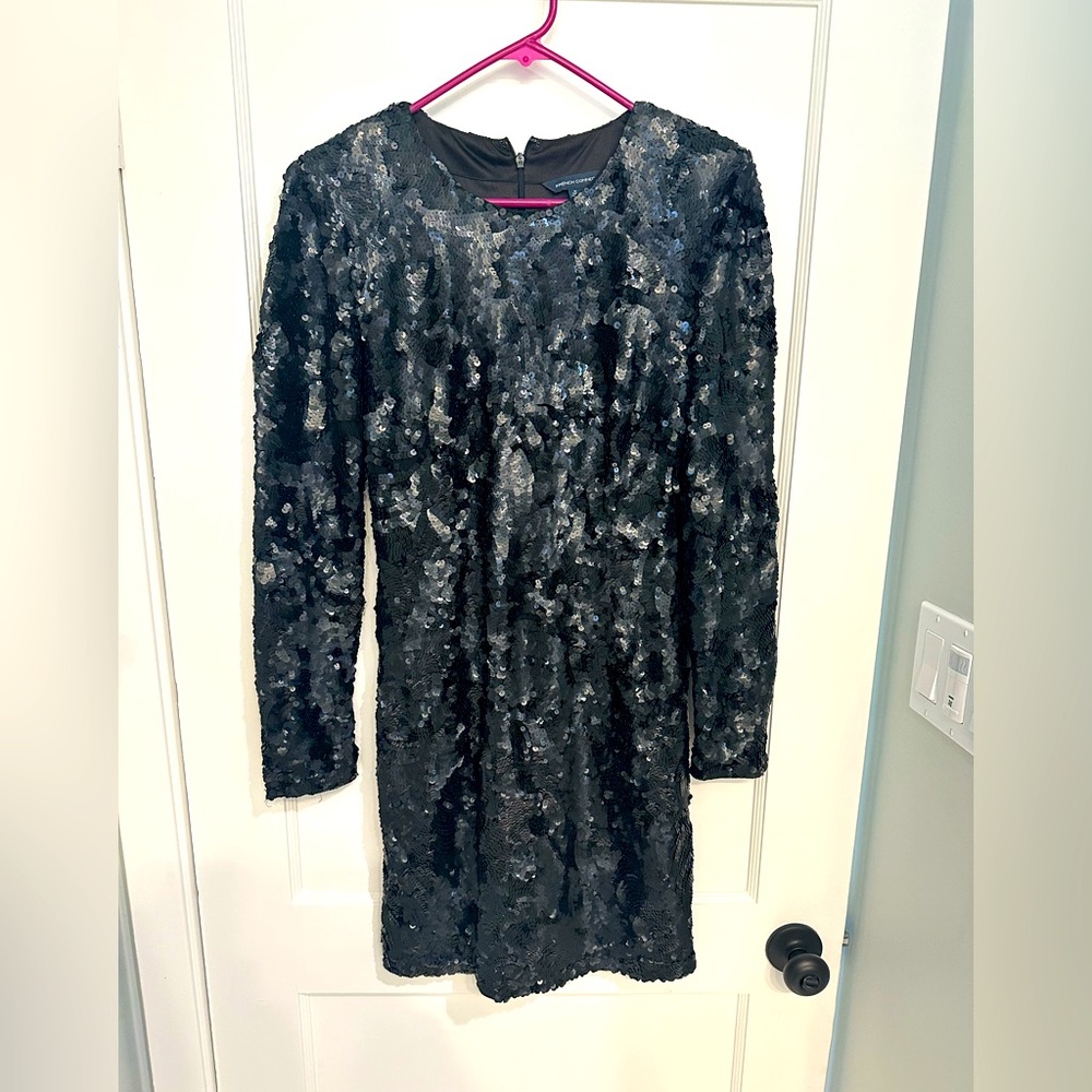 French Connection Navy Long Sleeve Mini Sequin Dress